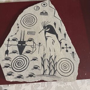 Navajo art rock hand painted with Kokopelli